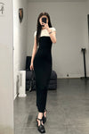 SWAYING/KNIT Puff Sleeve Contrast Color Silk Dress SW23SS2L21 Black/White